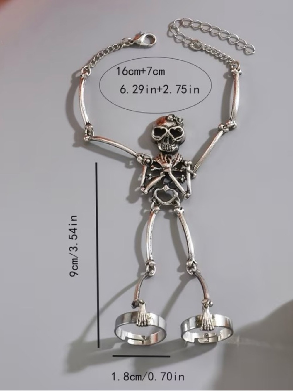 NEW! Skeleton Hand Chain Ring Bracelet - Gothic Women Jewelry 💀 A2-62 - Picture 4 of 5